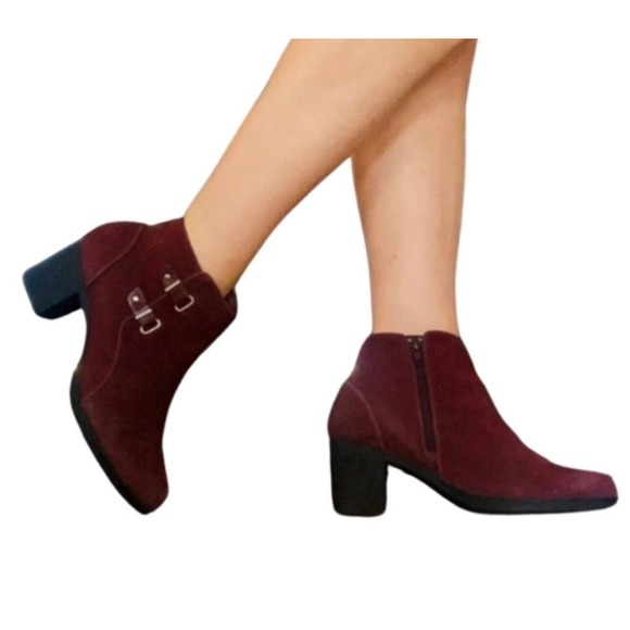 Clarks Shoes - EUC Clarks Meera Yew Burgundy Suede Leather Zip Boots Size 7 M SEXY RUNWAY